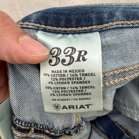 Ariat Jeans Womens 33R (36x30) Blue Bootcut Stretch Western Embellished Whisker - Picture 2 of 14